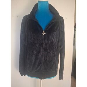 Central Park Black Velour Zip Up Jacket Scottie Dog Charm XL Hoodie Y2K Style